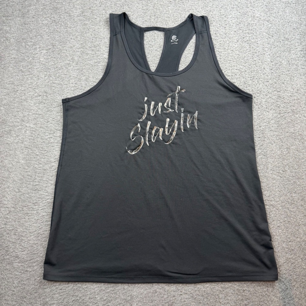 Champion C9 Tank Top Women L Black Just Slayin Graphic Racerback Keyhole Workout